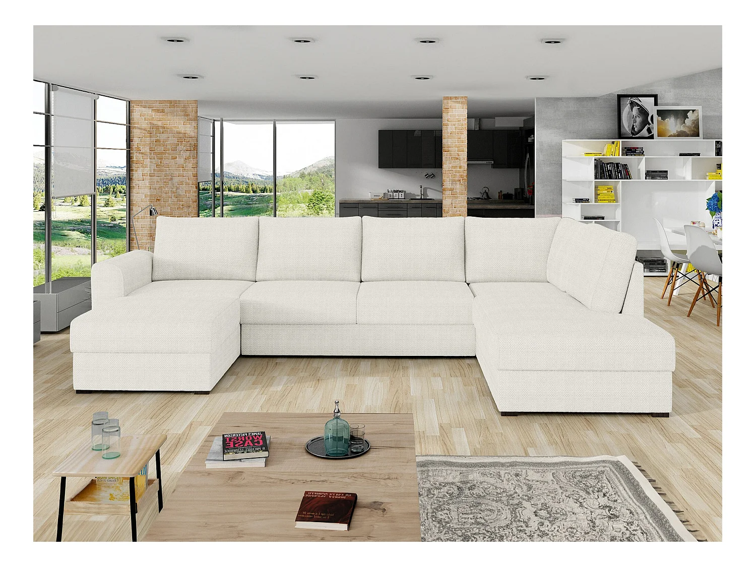 Sofá rinconero Comfivo 189, Blanco, Función de descanso, Almacenaje, 305x188x85cm