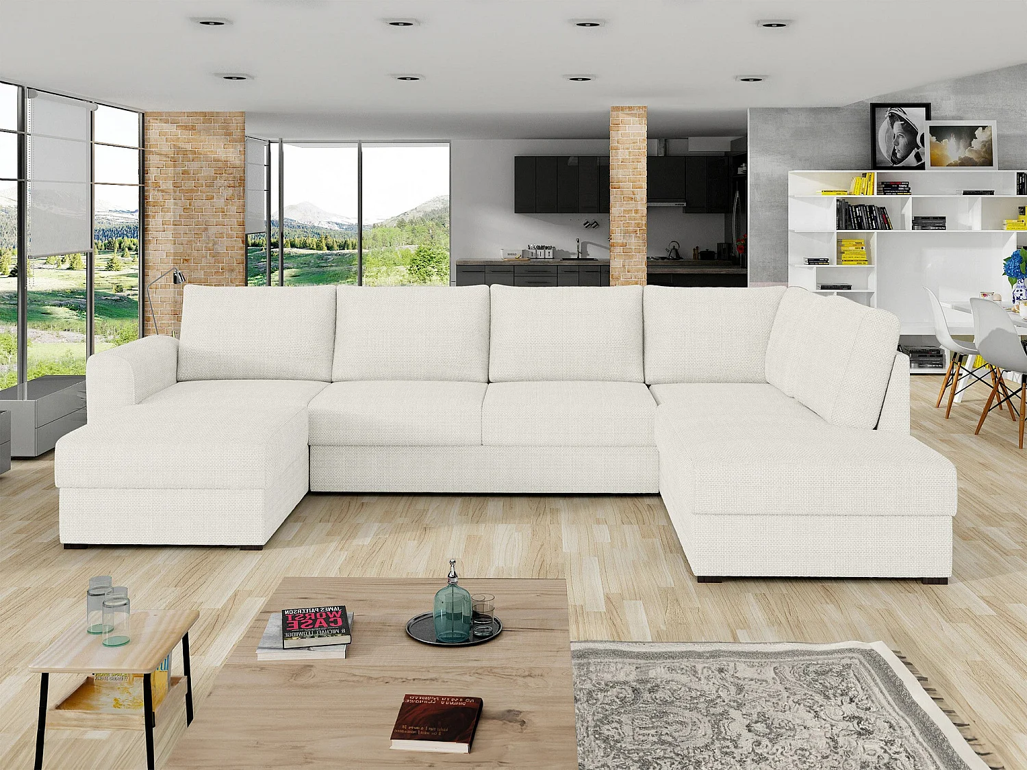 Sofá rinconero Comfivo Flumen, Blanco, Función de descanso, Almacenaje, 305x188x85cm