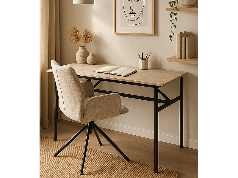 Mesa de cocina de 102x75x76 cm con sobre de melamina y patas metálicas en negro Asturia