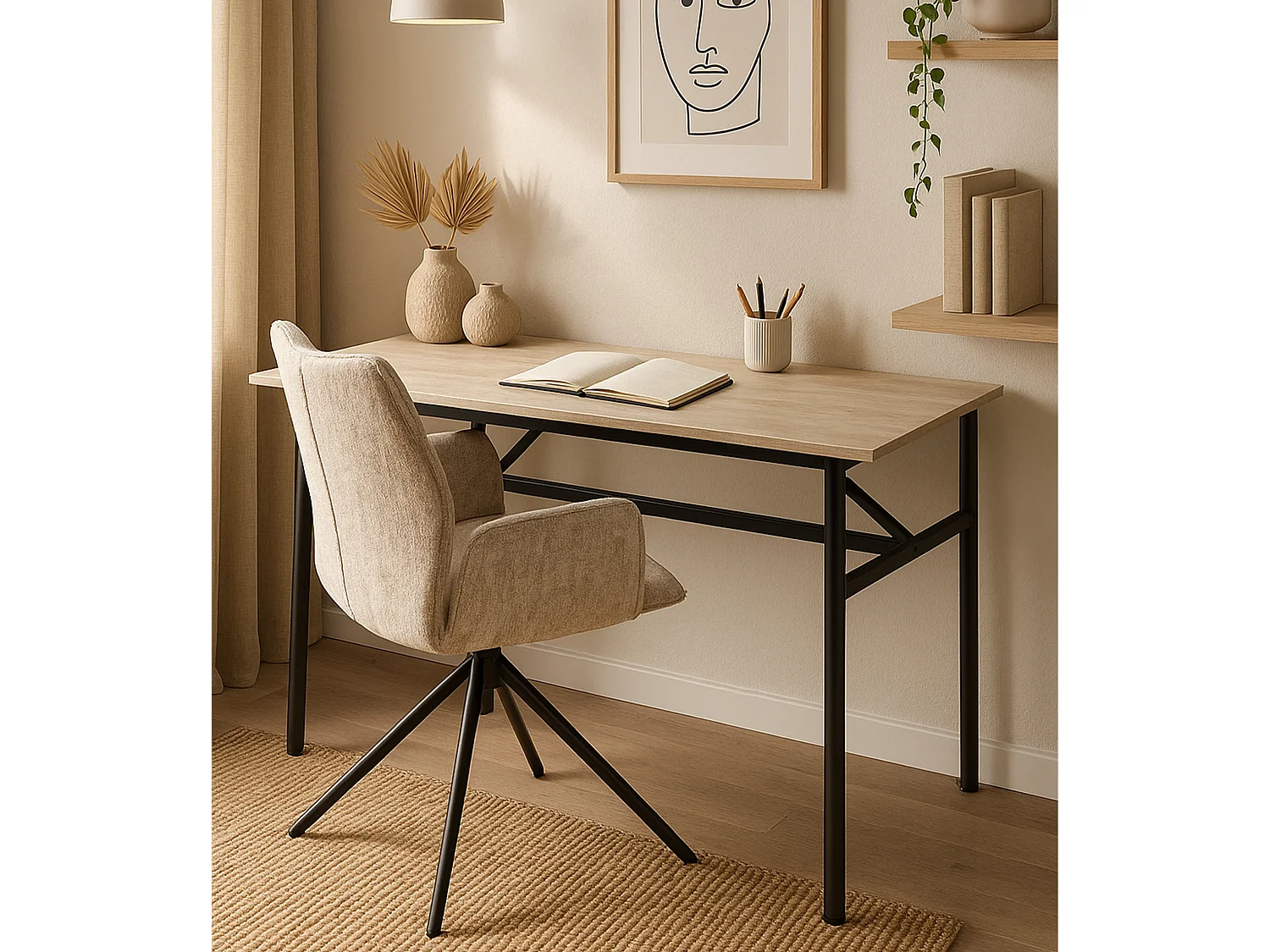 Mesa de cocina de 102x75x76 cm con sobre de melamina y patas metálicas en negro Asturia