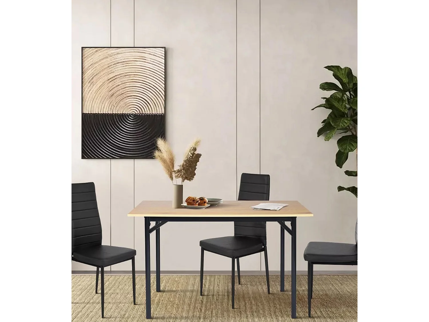 Mesa de cocina de 102x75x76 cm con sobre de melamina y patas metálicas en negro Asturia