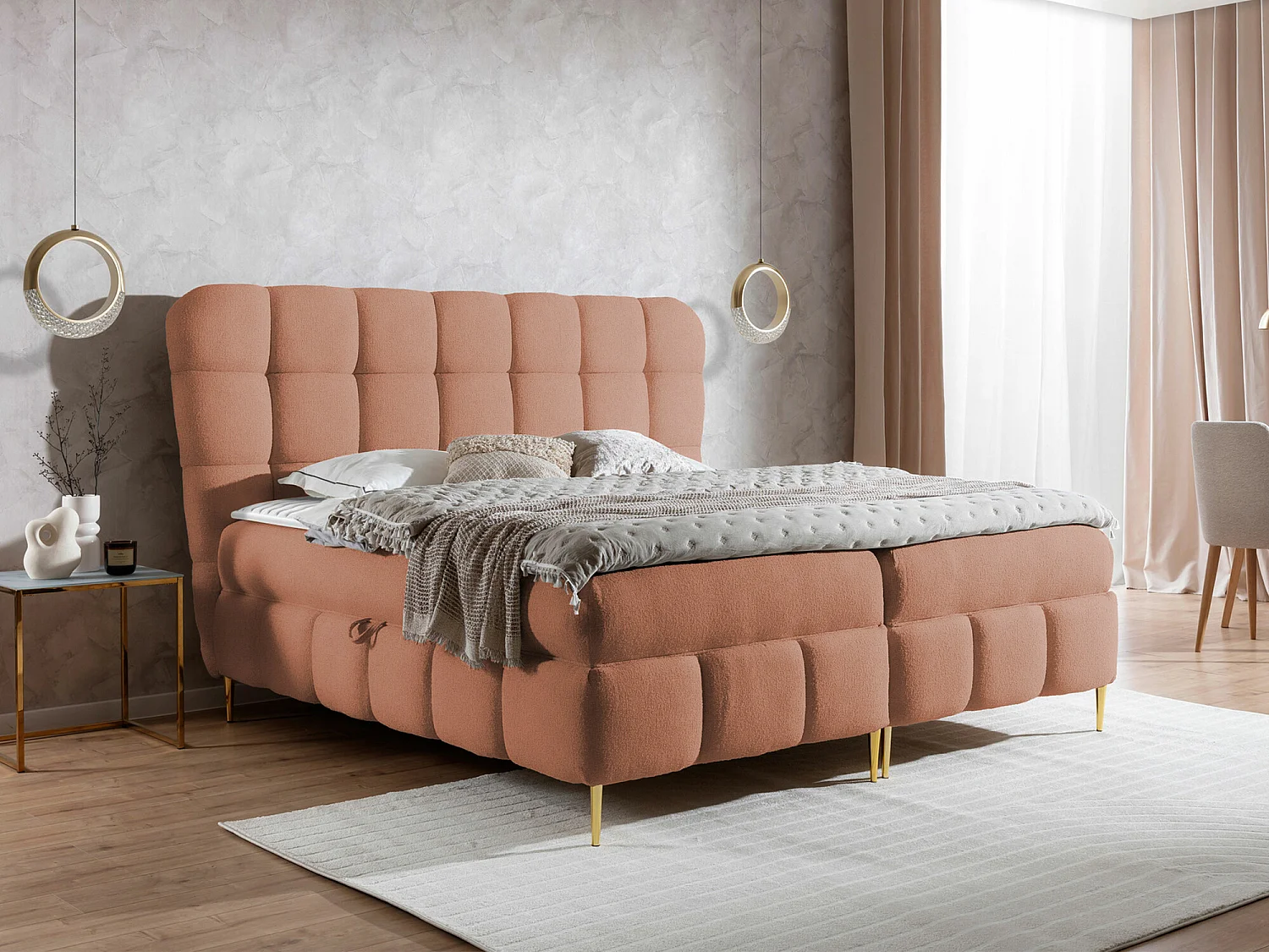Cama continental Baltimore 195, Continental, Doble, Rosa, 180x200, Tapiz, Somieres, 204cm