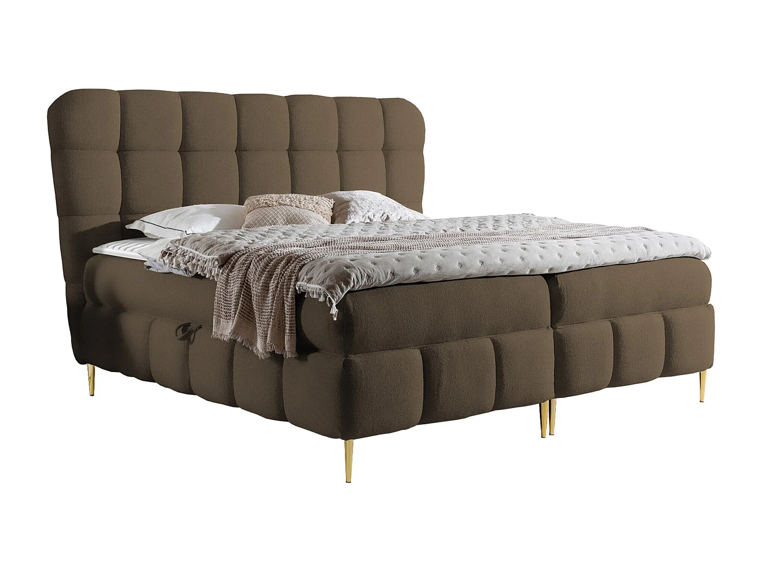 Lit continental Baltimore 195, Double, Continental, Marron, 180x200, Tapisserie, 204cm
