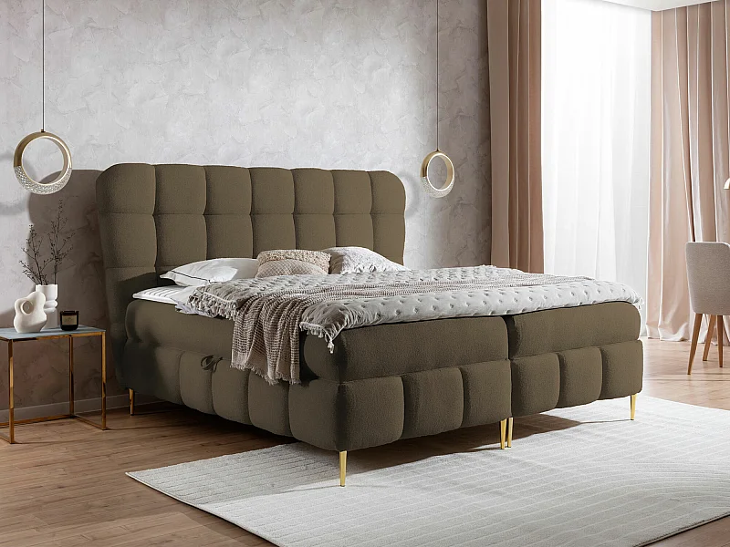 Cama continental Baltimore 195, Continental, Doble, Marrón, 180x200, Tapiz, Somieres,