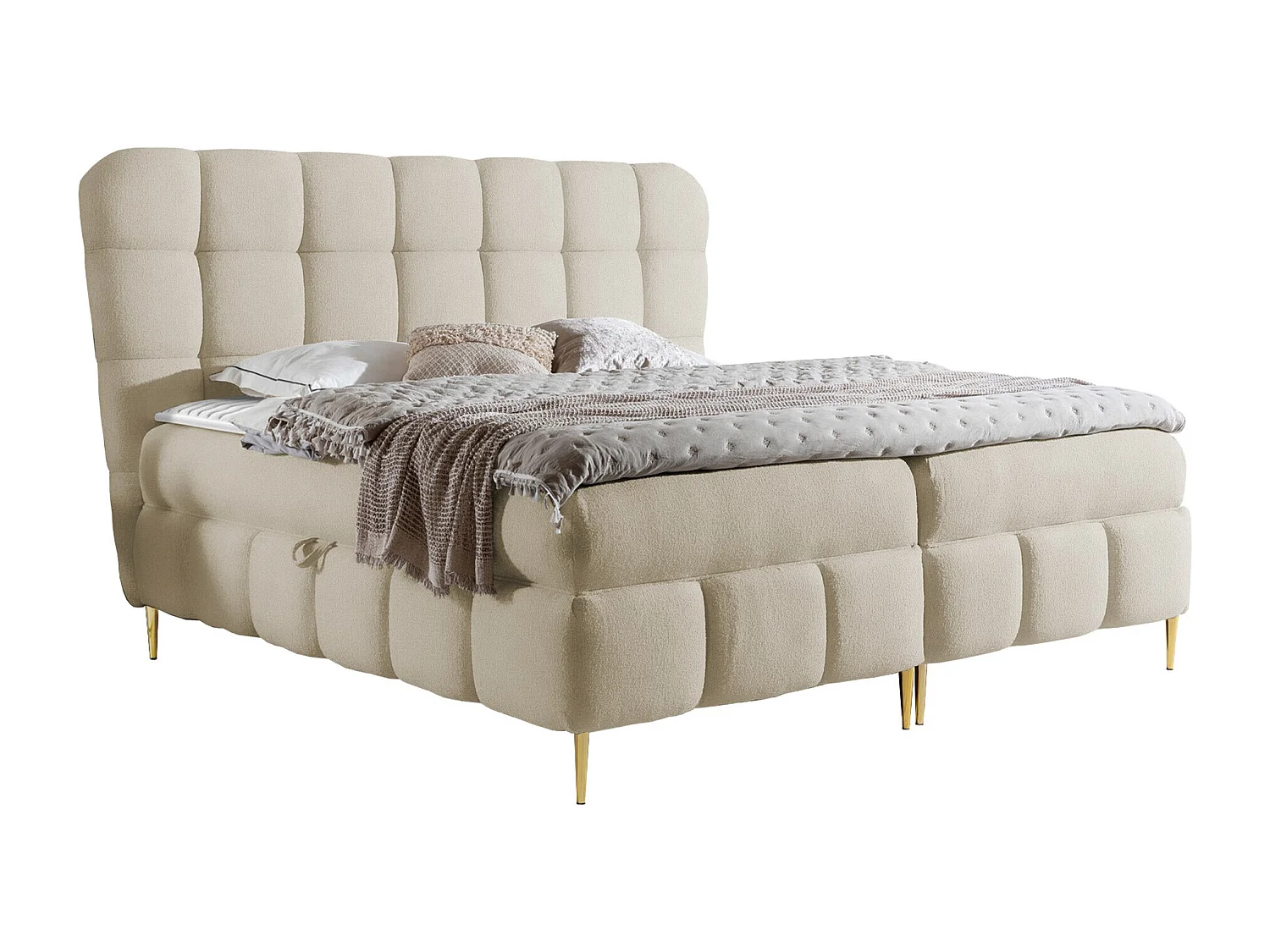 Cama continental Baltimore 195, Casal, Castanho claro, Tecido