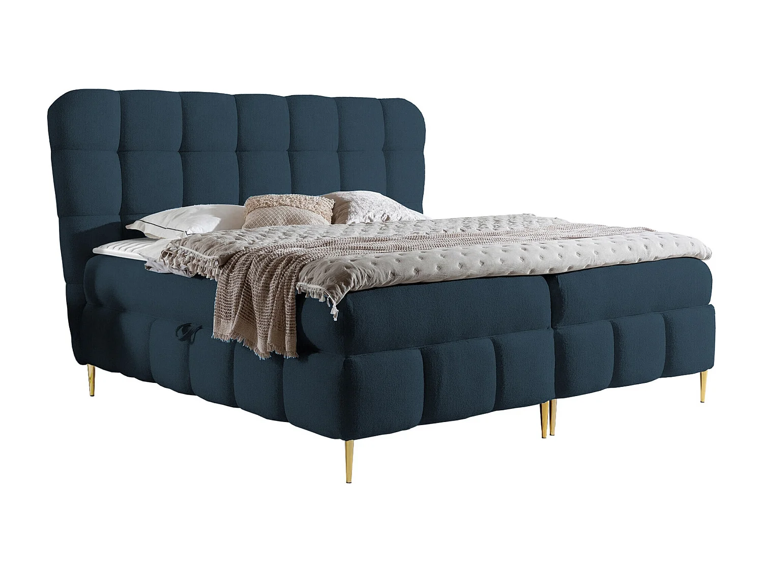 Lit continental Baltimore 195, Double, Continental, Bleu, 180x200, Tapisserie, 204x208cm