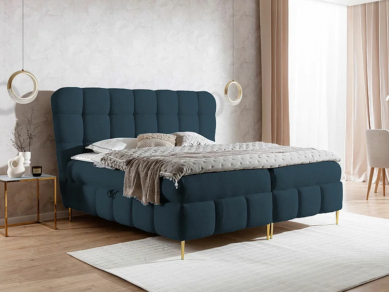 Cama continental Baltimore 195, Continental, Doble, Azul, 180x200, Tapiz, Somieres, 204cm