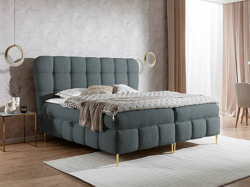 Cama continental Baltimore 195, Continental, Doble, Gris, 180x200, Tapiz, Somieres, 204cm