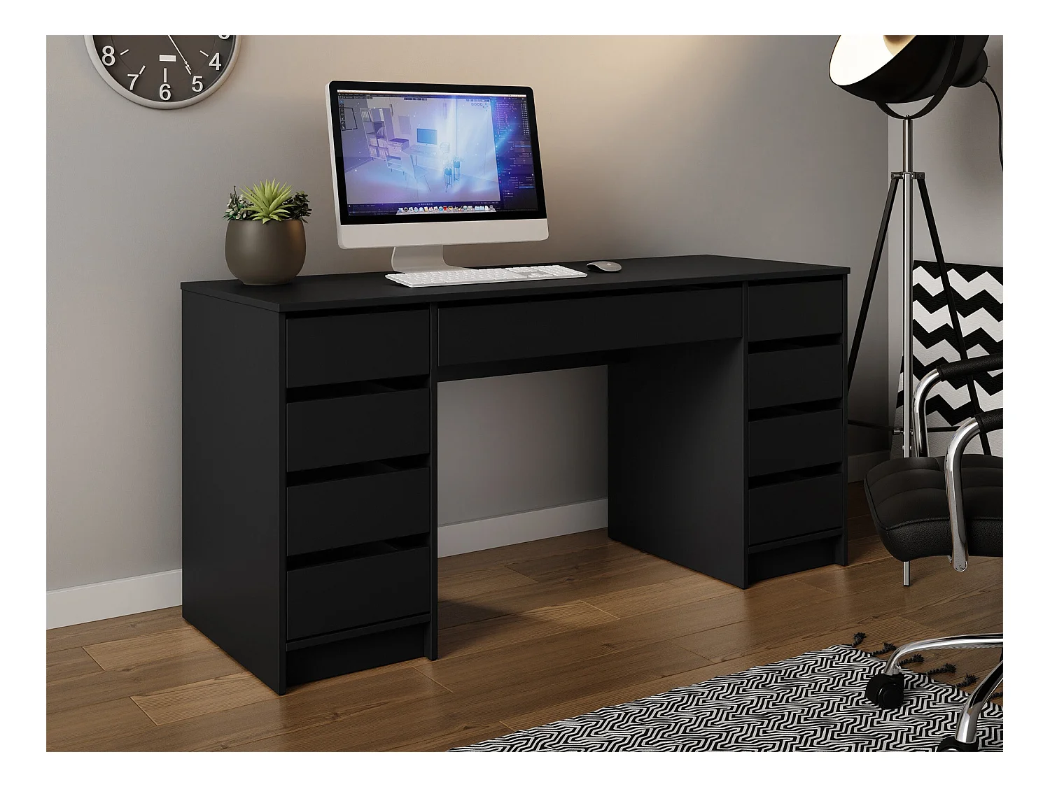 Bureau Comfivo 401, Avec tiroirs, 76x154x55cm, Noir