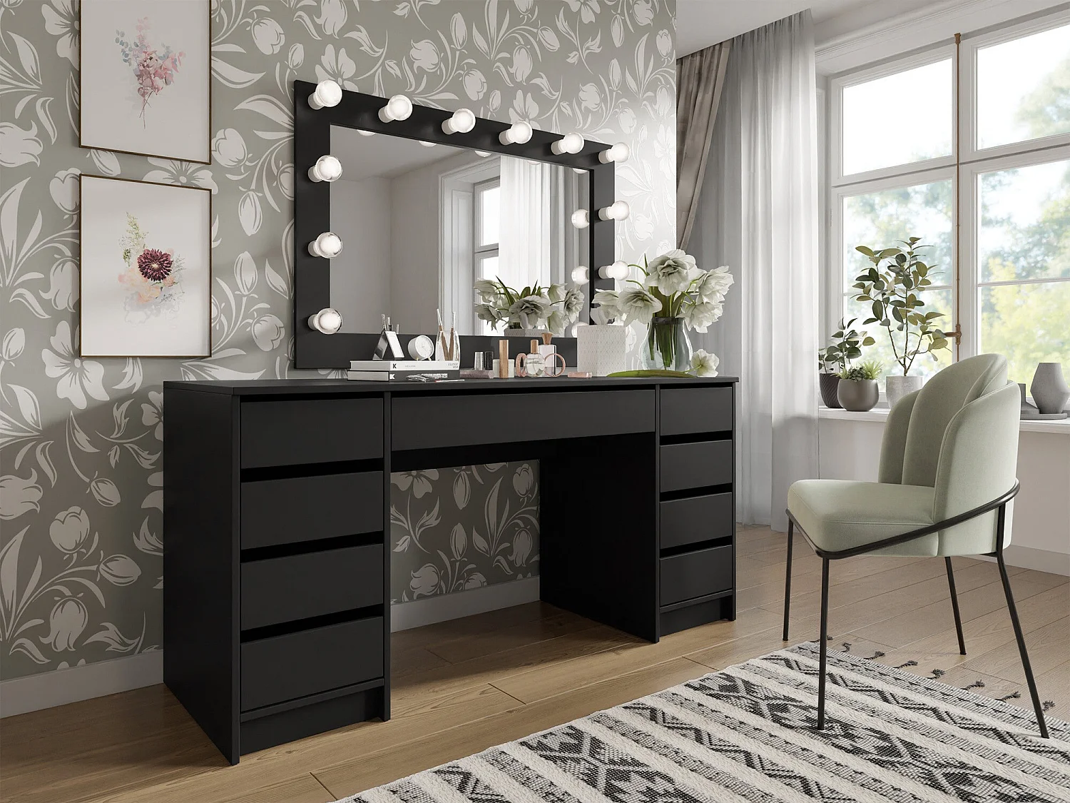 Mesa de oficina Comfivo 401, Con cajones, 76x154x55cm, Negro