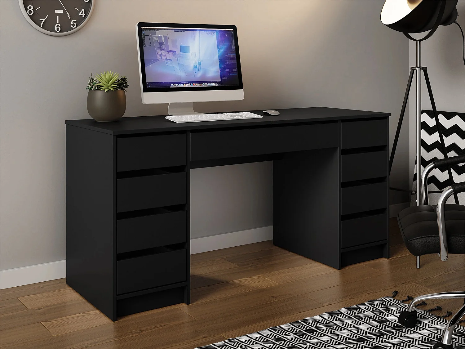 Mesa de oficina Comfivo Terros II, Con cajones, 76x154x55cm, Negro