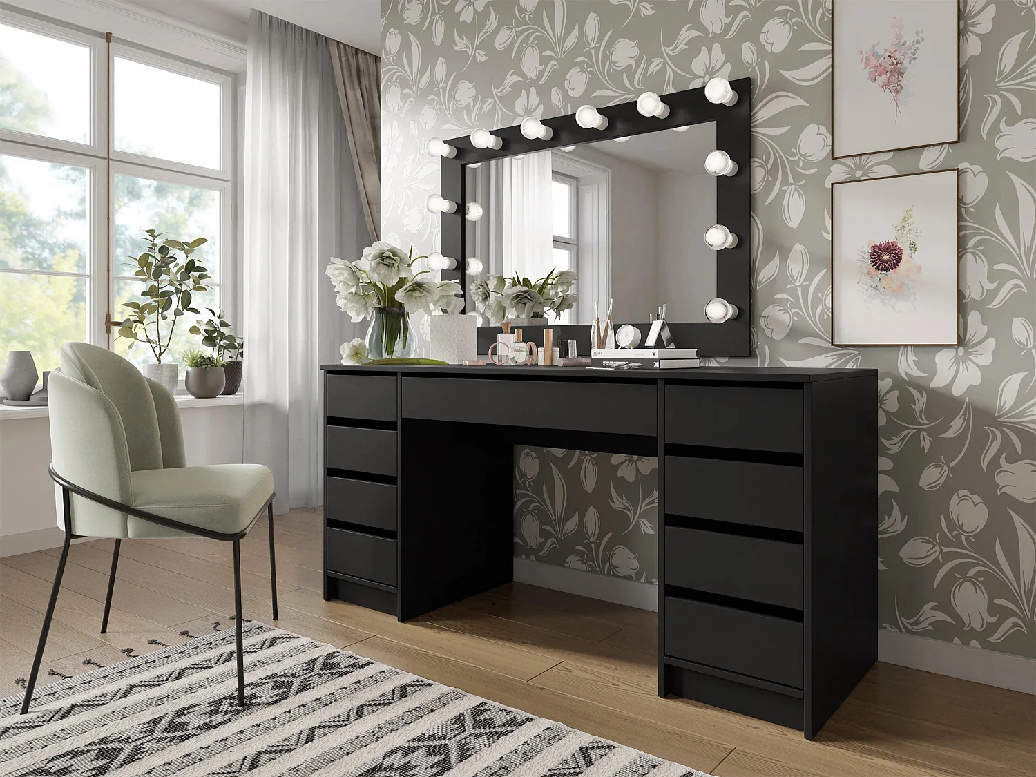 Mesa de oficina Comfivo Terros II, Con cajones, 76x154x55cm, Negro