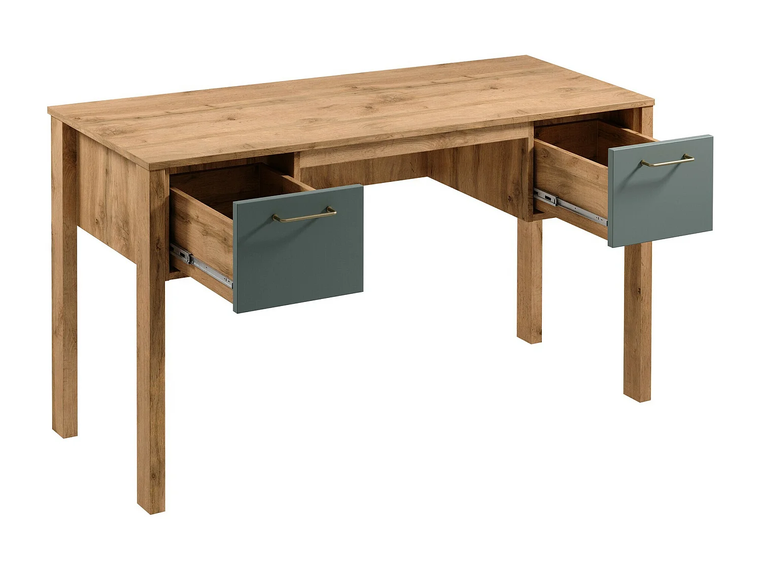 Scrivania da ufficio Venmelu 100, Con cassetti, 75x138x53cm, Quercia di Wotan|Beige