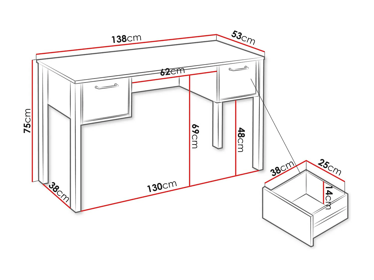 Scrivania da ufficio Venmelu 100, Con cassetti, 75x138x53cm, Quercia di Wotan|Beige