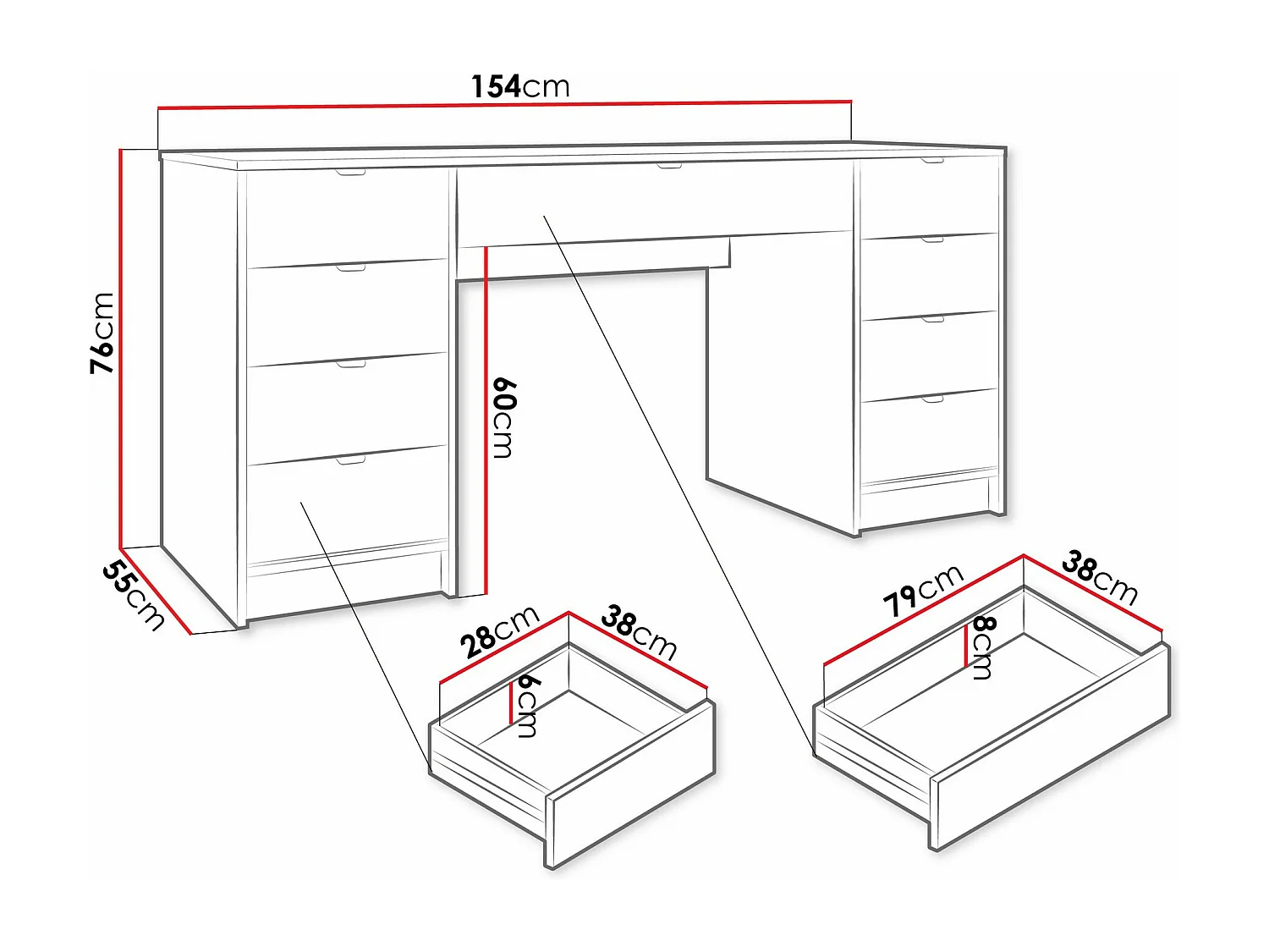 Mesa de escritório Comfivo Larmire 110, Com gavetas, 8x15x6cm
