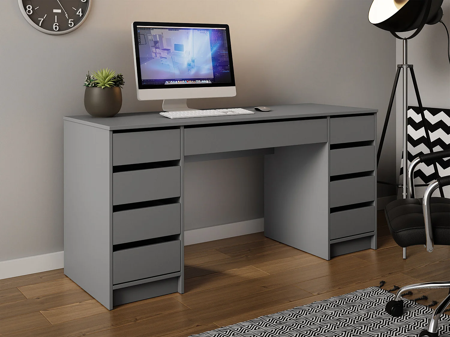 Mesa de oficina Comfivo 401, Con cajones, 76x154x55cm, Antracita