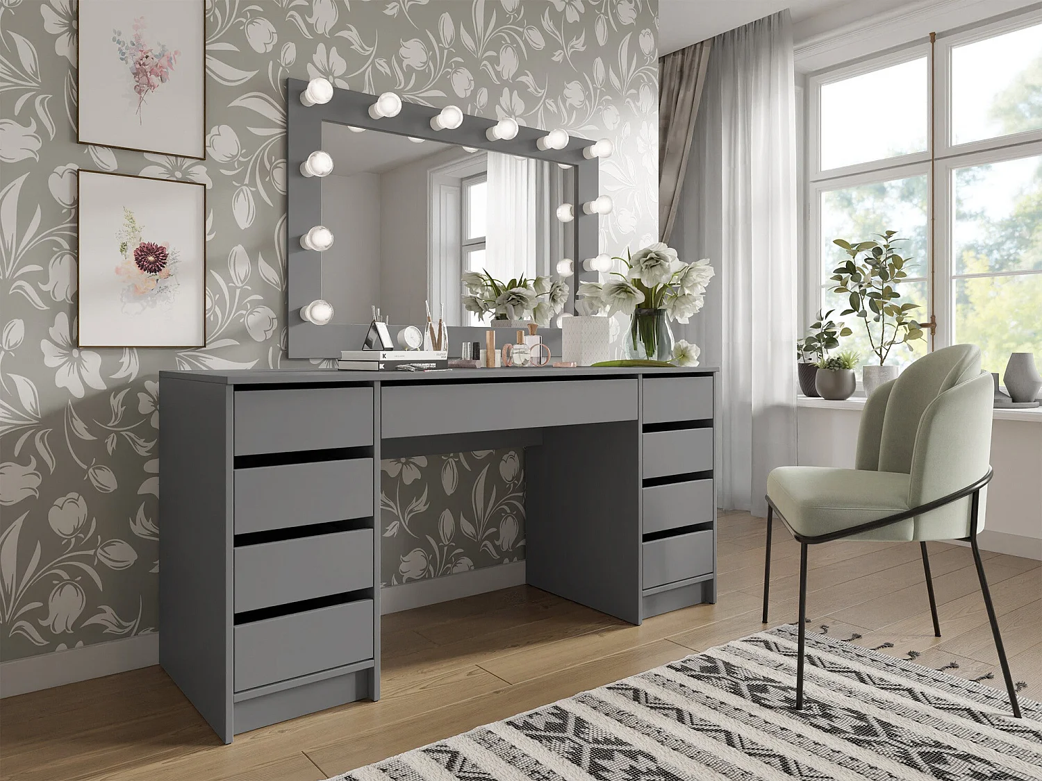 Mesa de oficina Comfivo 401, Con cajones, 76x154x55cm, Antracita