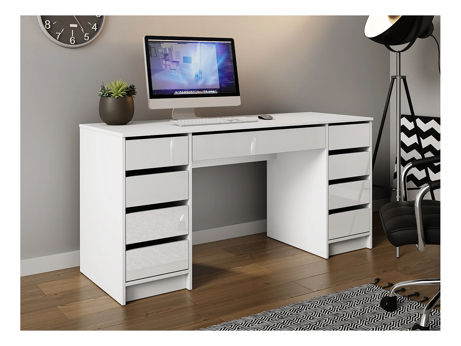 Bureau Comfivo 401, Avec tiroirs, 76x154x55cm, Blanc brillant|Blanc