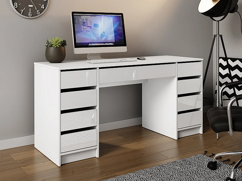 Bureau Comfivo 401, Avec tiroirs, 76x154x55cm, Blanc|Blanc brillant