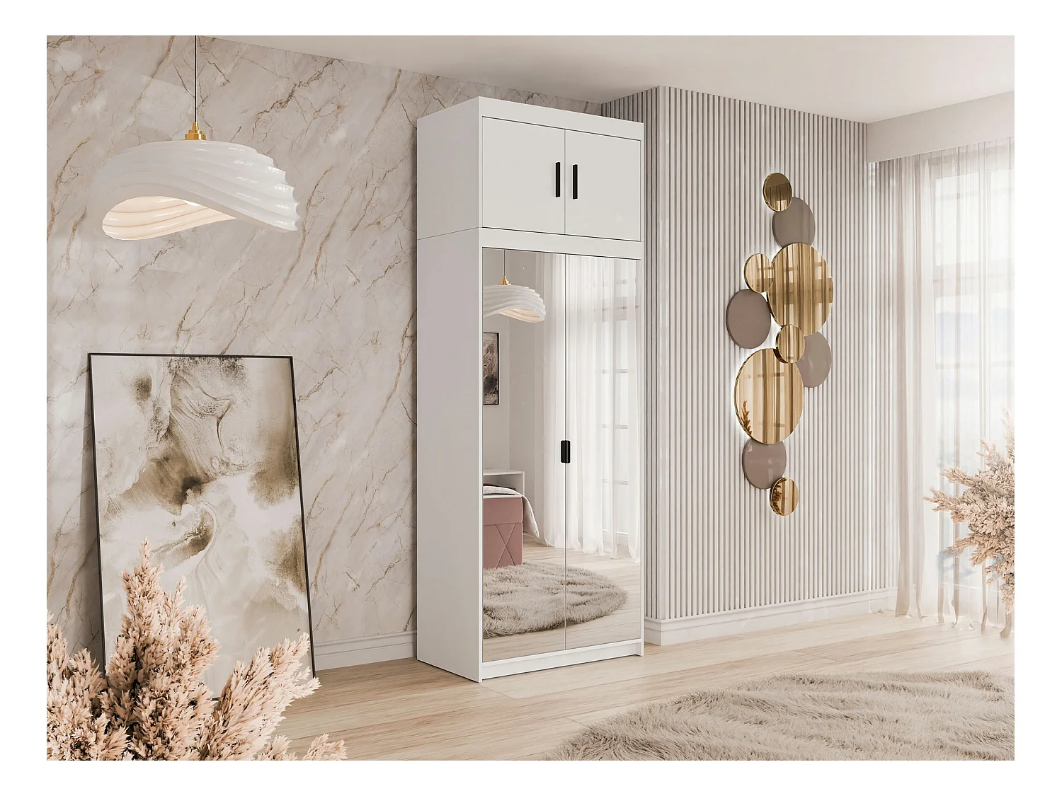 Armoire Novduni 119, Blanc, 191x90x53cm, Portes d'armoire: Avec des charnières
