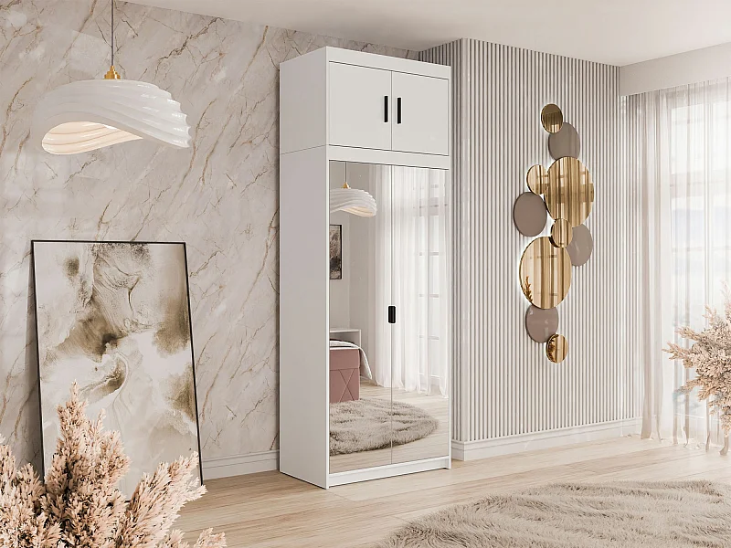 Armoire Novduni 119, Blanc, 191x90x53cm, Portes d'armoire: Avec des charnières