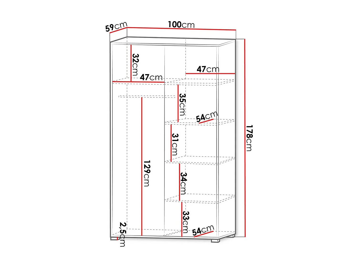 Armario Comfivo Fersoe 113, Blanco, 178x100x59cm, Puertas de armario: Con bisagras