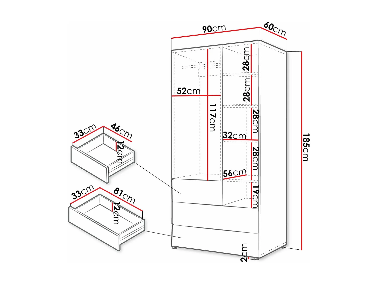Armoire Domcali 101, Chêne|Coral|Beige, 185x90x60cm