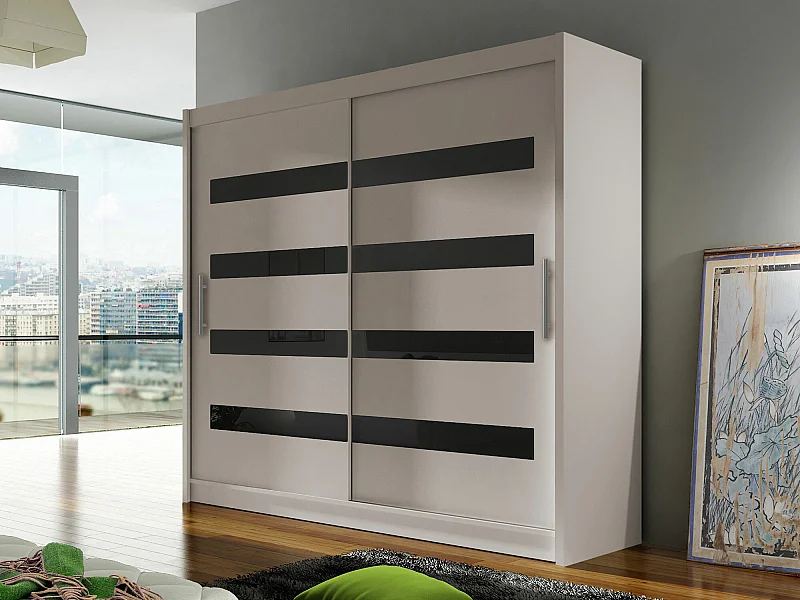 Armoire Closico 156, Cachemire|Noir, 215x180x58cm, Portes d'armoire: Coulissantes
