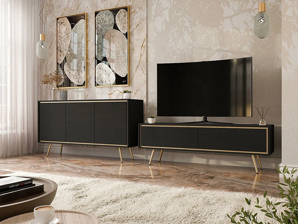 Aparador Providence 190, Dorado|Grafito, 80x150x40cm, Aglomerado laminado