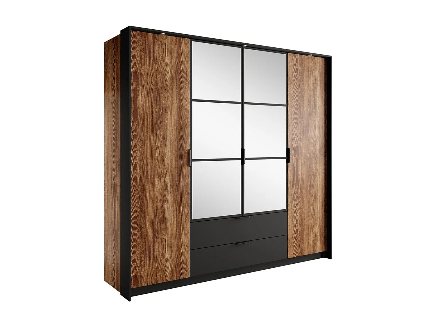 Armario Flodale 101, Castaña|Antracita, 210x224x59cm, Puertas de armario: Con bisagras