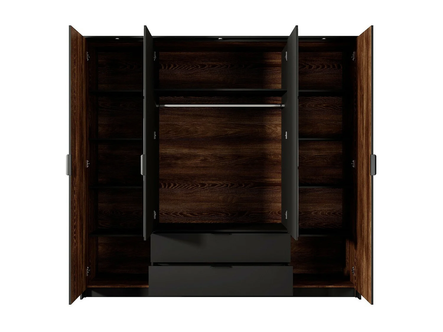 Armario Flodale 101, Castaña|Antracita, 210x224x59cm, Puertas de armario: Con bisagras