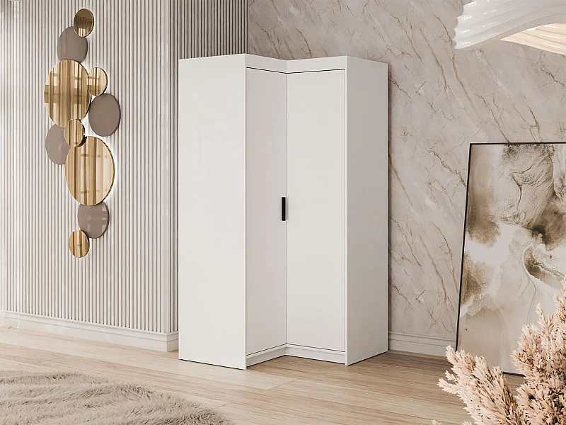 Armario de rincón Novduni 116, Blanco, 191x98x98cm, Puertas de armario: Con bisagras