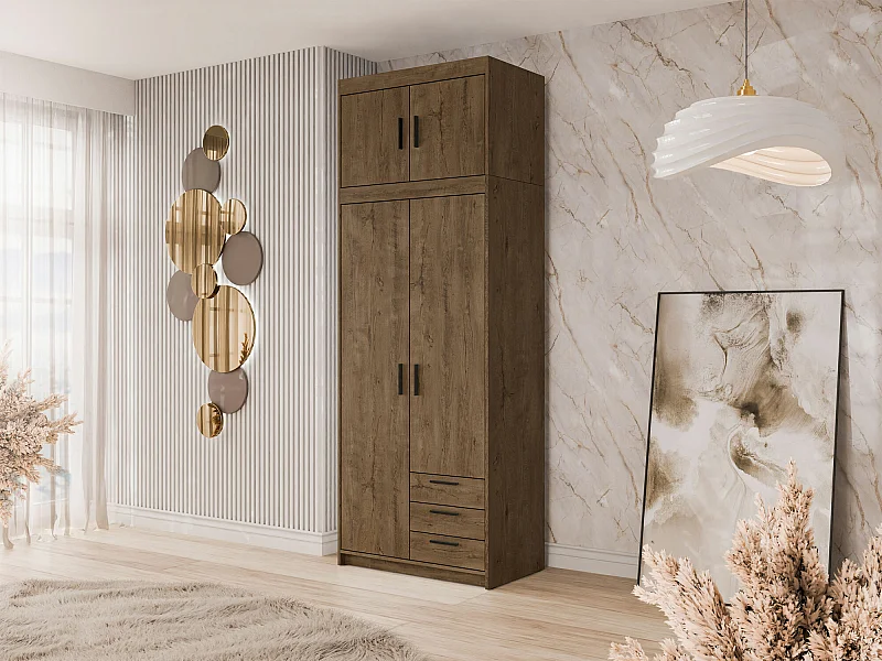 Armario Novduni 113, Roble de lefkada, 191x90x53cm, Puertas de armario: Con bisagras