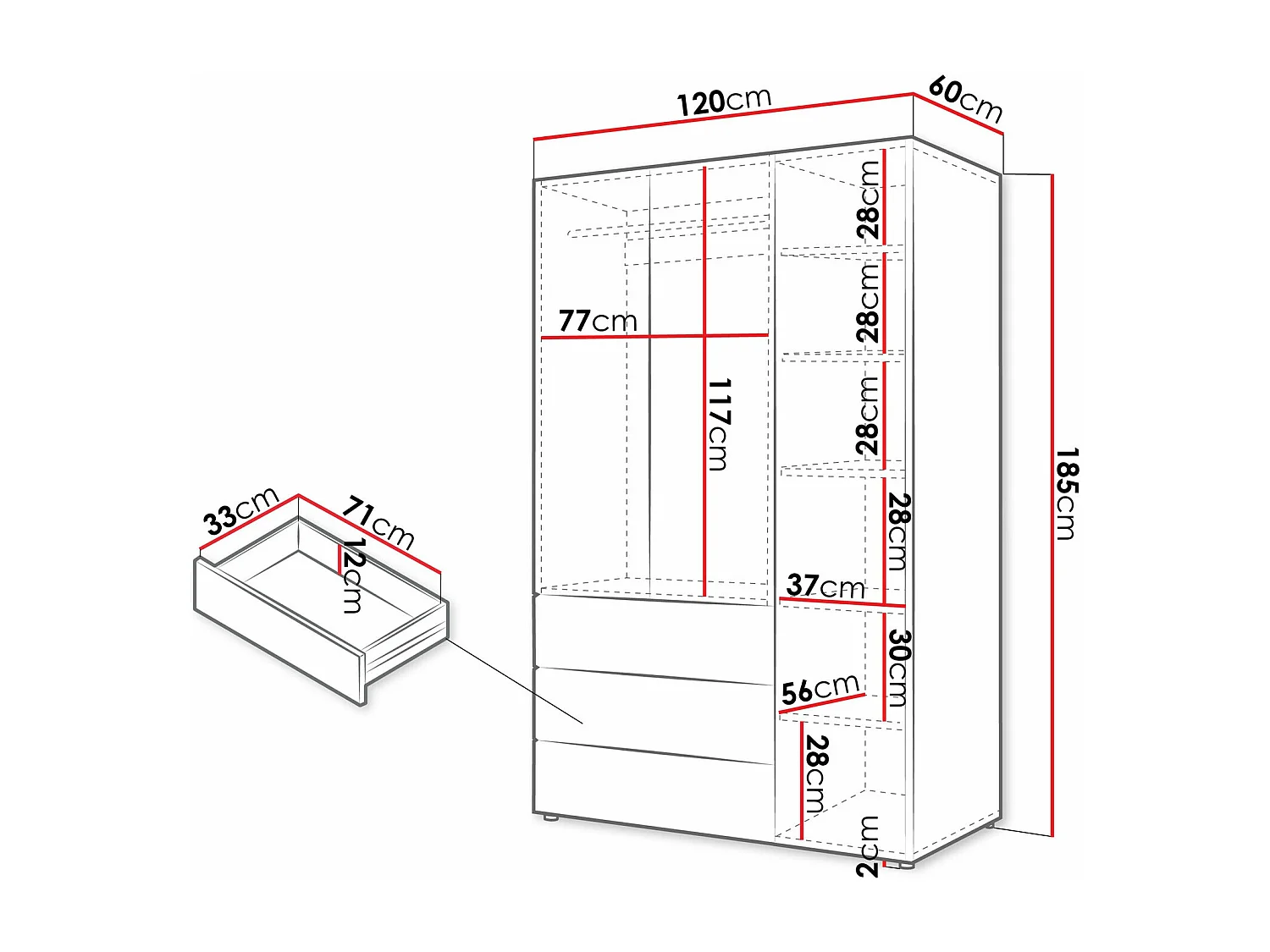 Armoire Domcali 100, Chêne|Coral|Beige, 185x120x60cm