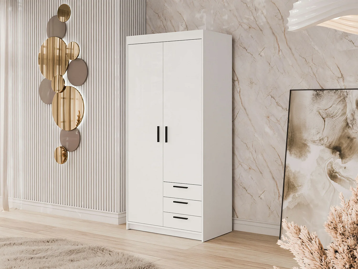 Armario Novduni 112, Blanco, 191x90x53cm, Puertas de armario: Con bisagras