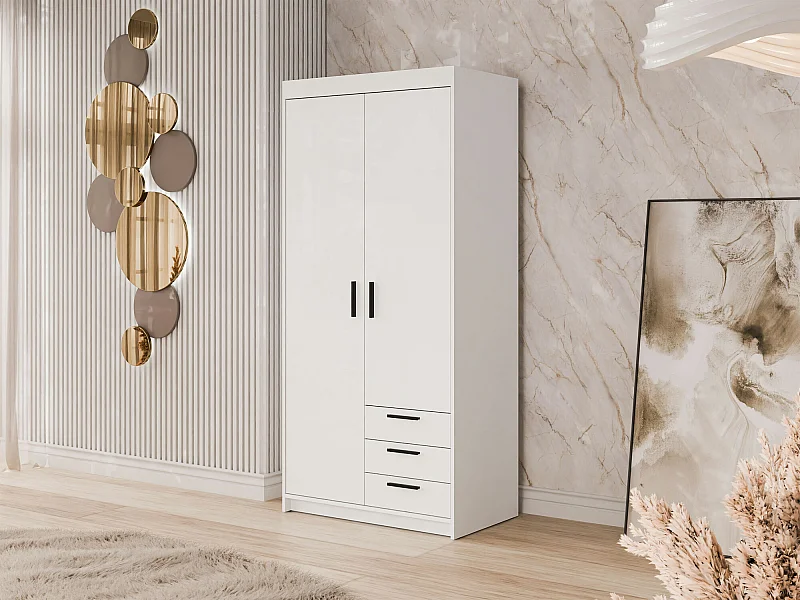 Armoire Novduni 112, Blanc, 191x90x53cm, Portes d'armoire: Avec des charnières