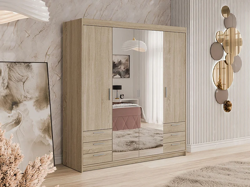 Armoire Novduni 115, Sonoma chêne, 191x177x53cm, Portes d'armoire: Avec des charnières