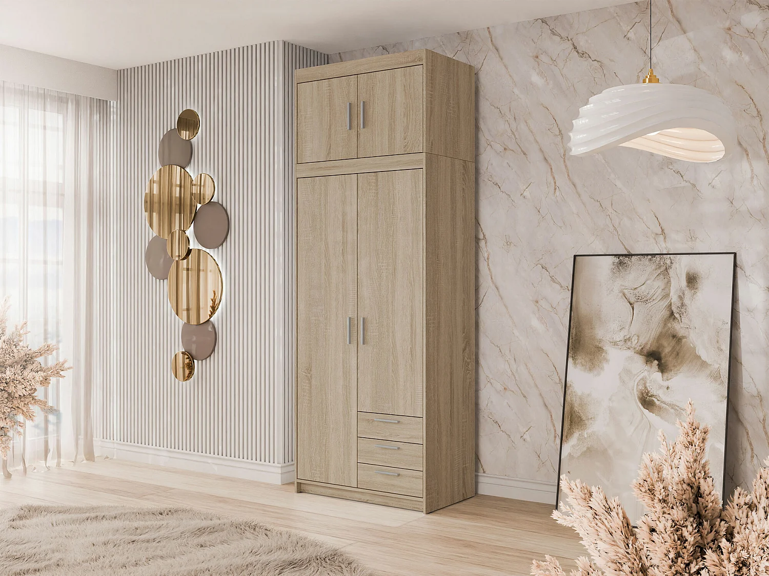 Armario Novduni 113, Roble Sonoma, 191x90x53cm, Puertas de armario: Con bisagras