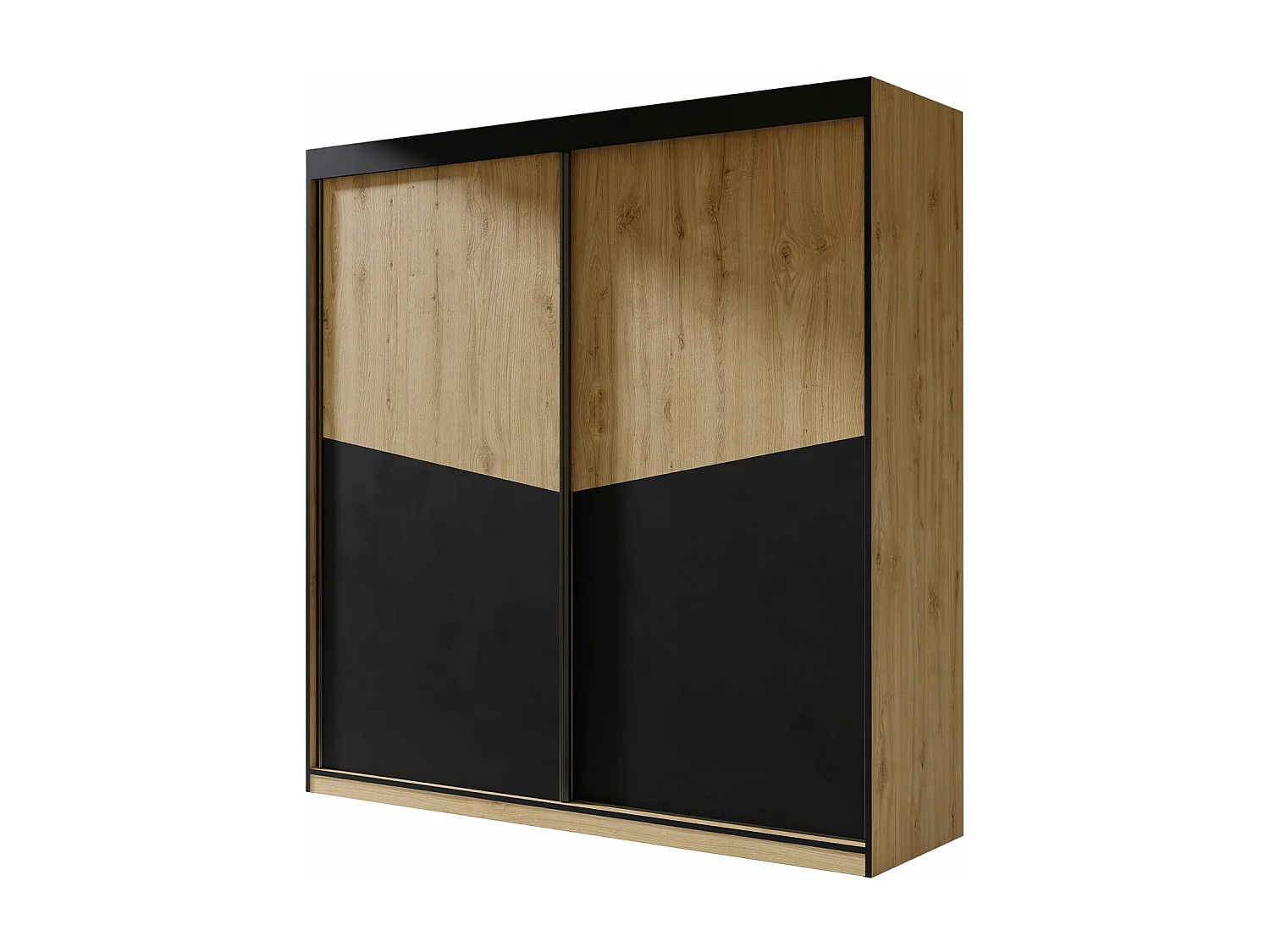 Armoire Tenreme 100, Noir|Chêne, 215x200x65cm, Portes d'armoire: Coulissantes
