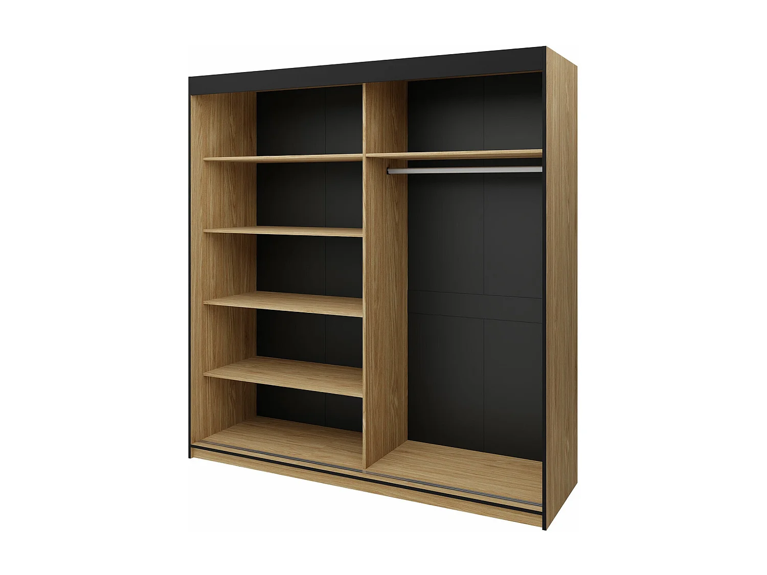 Armoire Tenreme 100, Noir|Chêne, 215x200x65cm, Portes d'armoire: Coulissantes