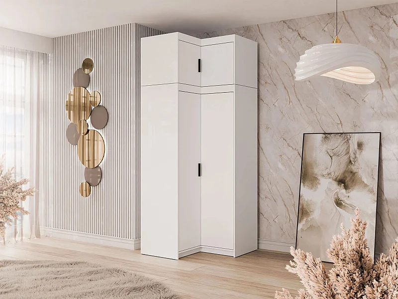 Armario de rincón Novduni 121, Blanco, 246x98x98cm, Puertas de armario: Con bisagras