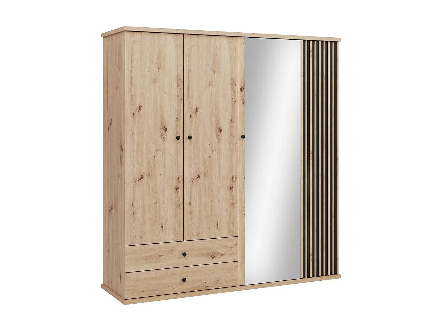 Armario Venmava 114, Negro|Roble Artisan, 213x200x60cm, Puertas de armario: Con bisagras