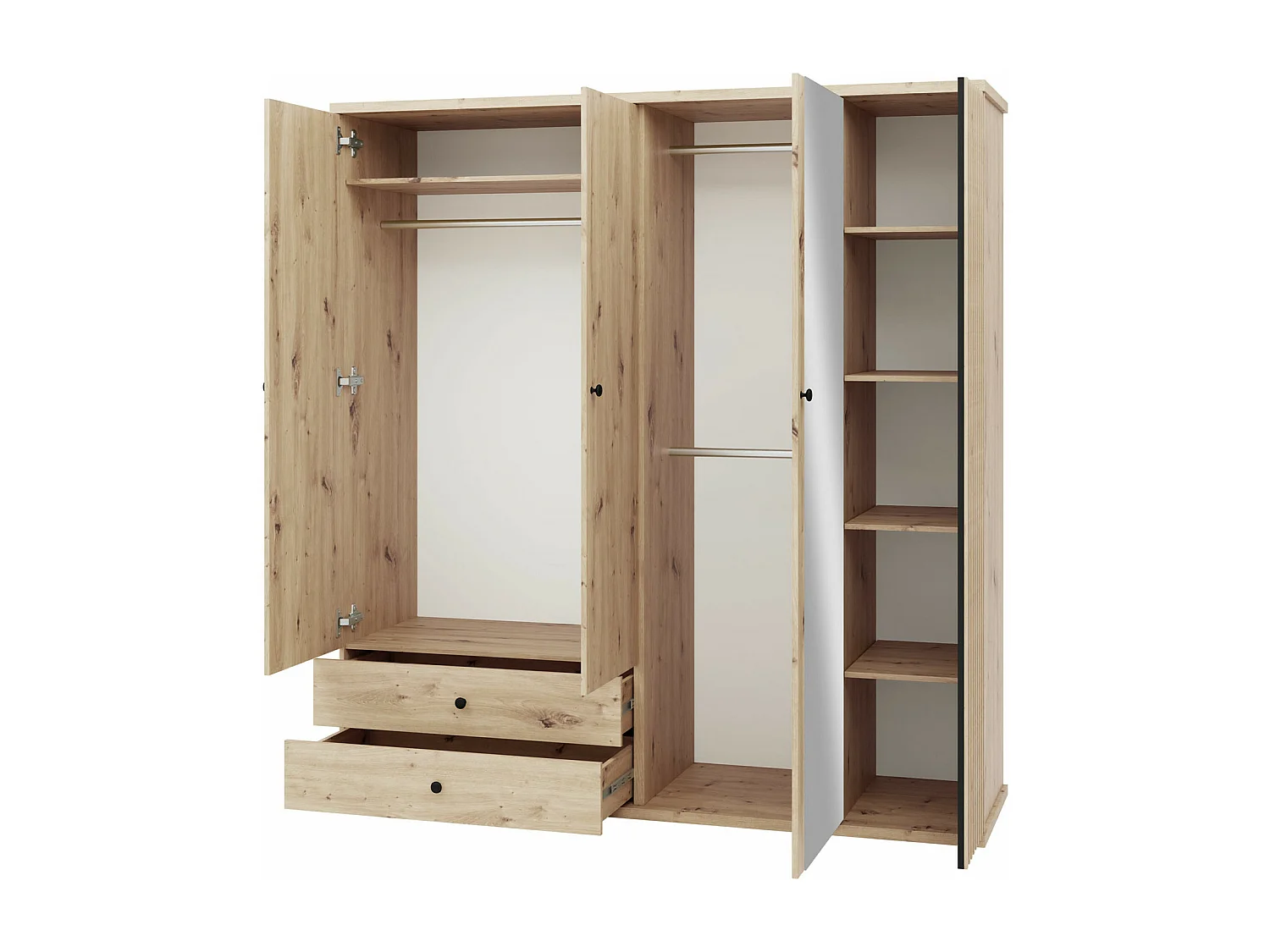 Armario Venmava 114, Negro|Roble Artisan, 213x200x60cm, Puertas de armario: Con bisagras