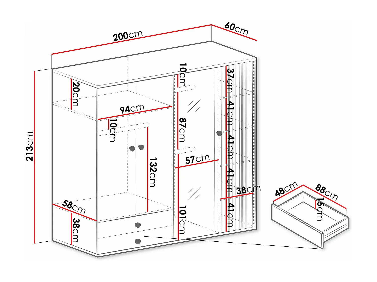 Armario Venmava 114, Negro|Roble Artisan, 213x200x60cm, Puertas de armario: Con bisagras