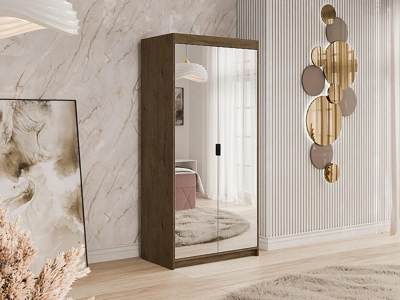 Armario Novduni 114, Roble de lefkada, 191x90x53cm, Puertas de armario: Con bisagras