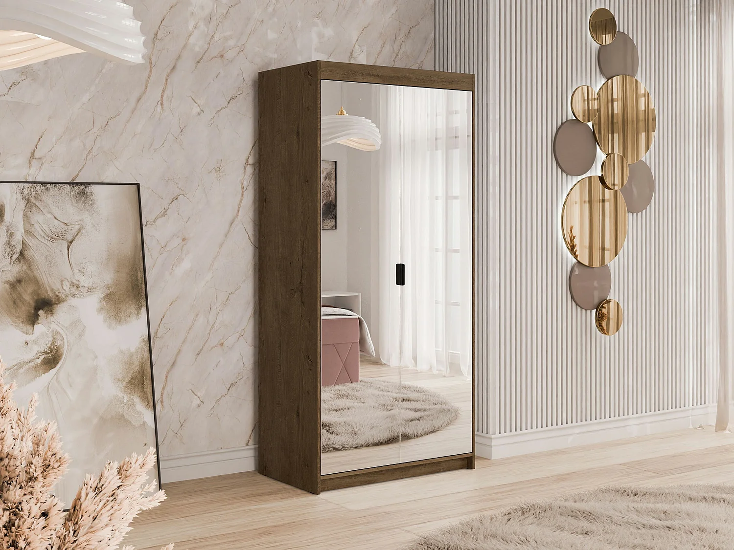 Armario Novduni 114, Roble de lefkada, 191x90x53cm, Puertas de armario: Con bisagras