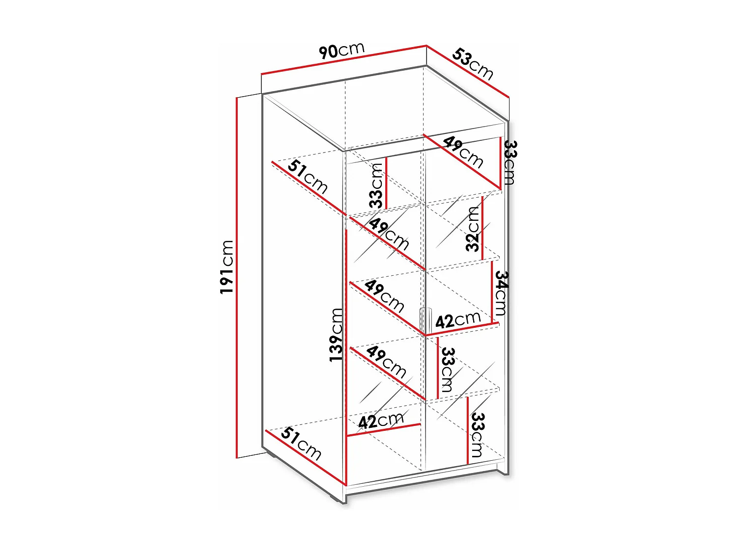 Armario Novduni 114, Roble de lefkada, 191x90x53cm, Puertas de armario: Con bisagras