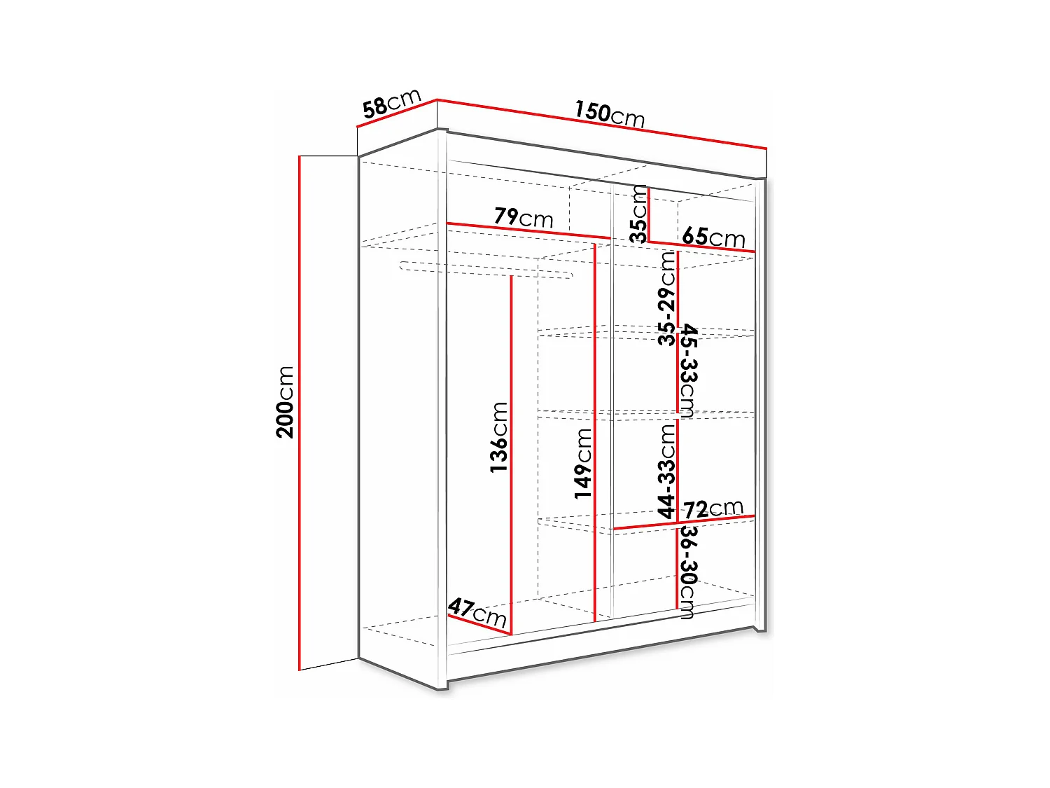 Armoire Closico 141, Cachemire, 200x150x58cm, Portes d'armoire: Coulissantes