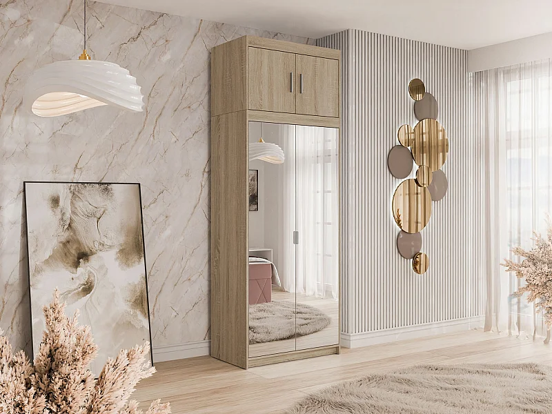 Armario Novduni 119, Roble Sonoma, 191x90x53cm, Puertas de armario: Con bisagras