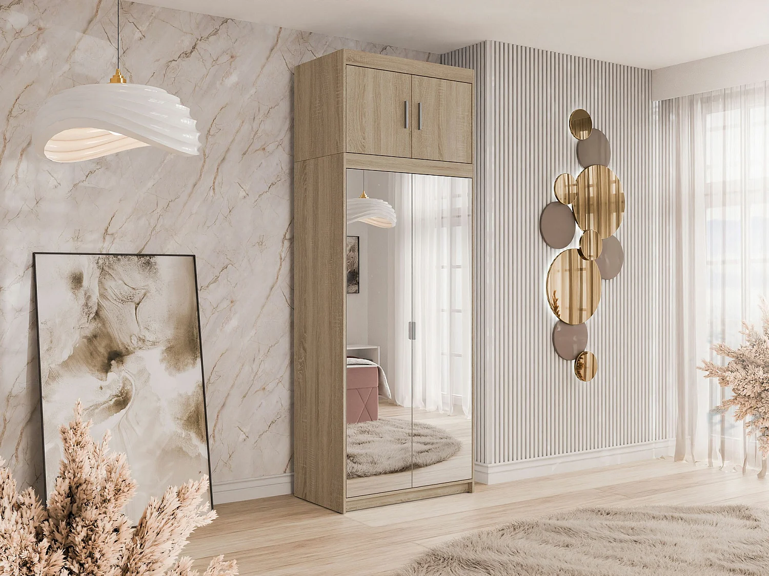 Armario Novduni 119, Roble Sonoma, 191x90x53cm, Puertas de armario: Con bisagras